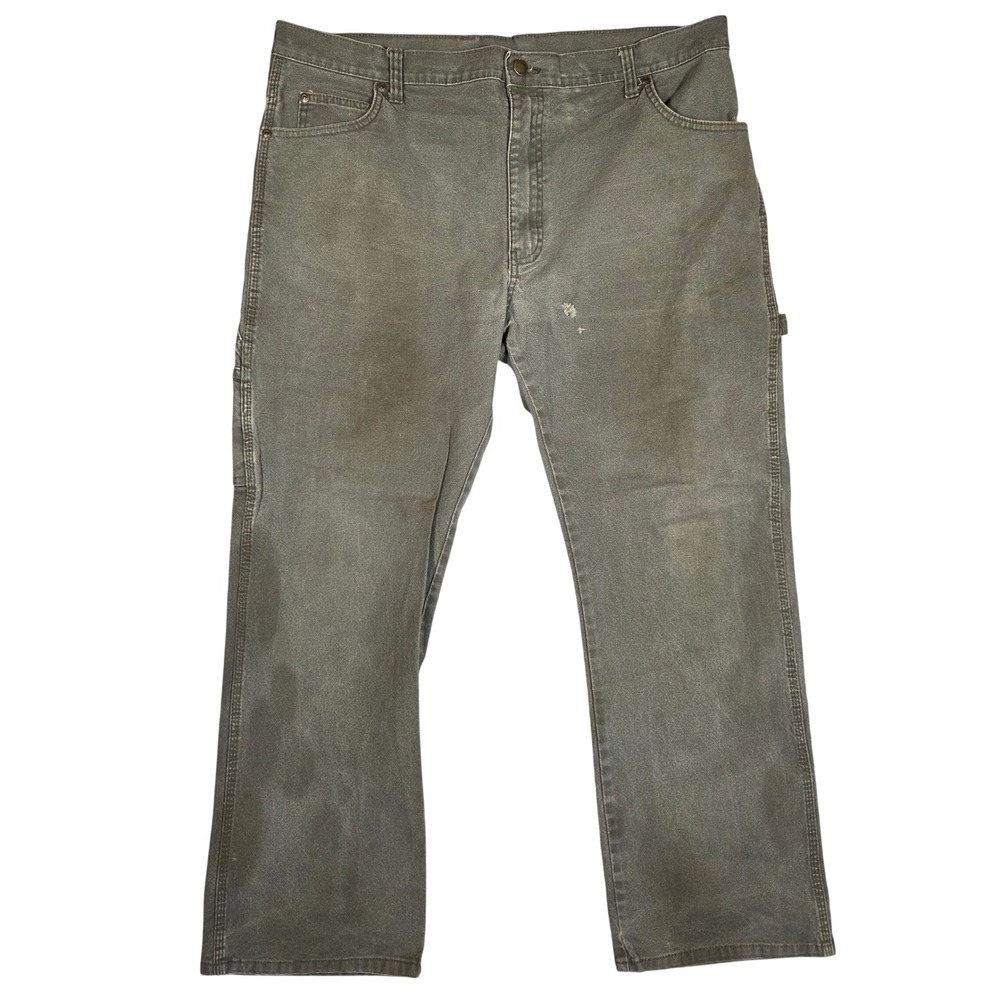 Dickies Mens Carpenter Pants 38x30 Olive Gray Distressed Workwear EU1939RMS